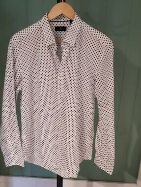 100% Cotton White and Black Polka Dot Shirt - Alt Style, Goth Vibe, Large